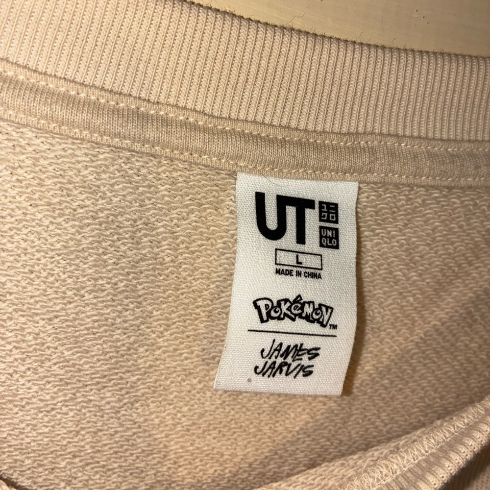 Uniqlo Pokemon x James Jarvis UT Tan My Memory Fails Me Sweater Psyduck Sz L - Picture 6 of 6